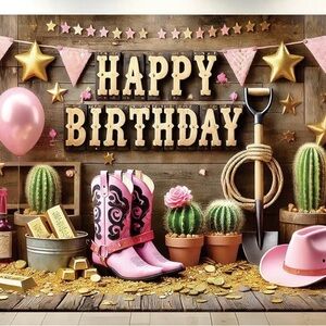 Pink Western Birthday Party Decor Banner